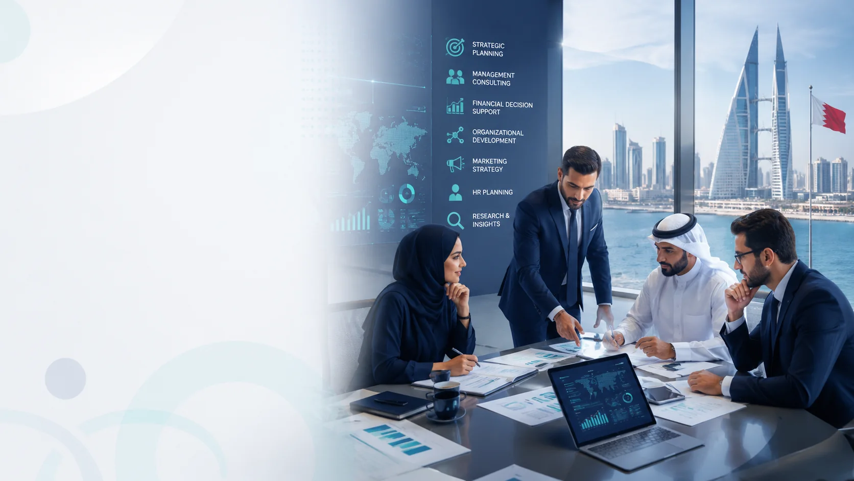 Business consulting strategy meeting in Bahrain for IDRAK management consultancy