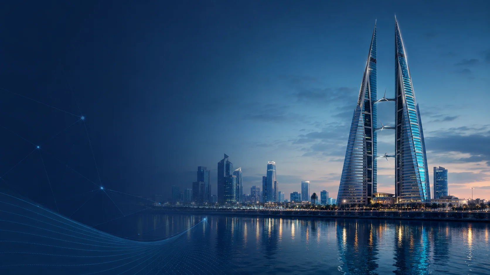 Bahrain World Trade Center and Manama skyline hero image for IDRAK management consultancy